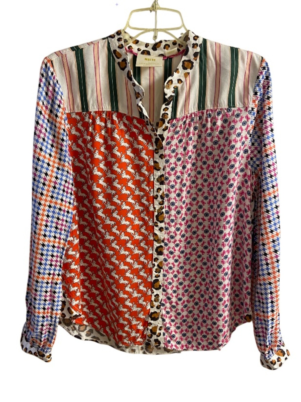 Maeve Anthropologie Bernadette mixed print button front Top Blouse Medium - Picture 4 of 11